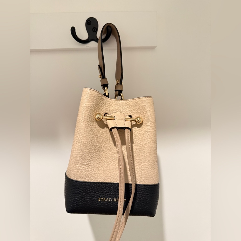 Strathberry Osette Cream and Black Leather Shoulder Bag